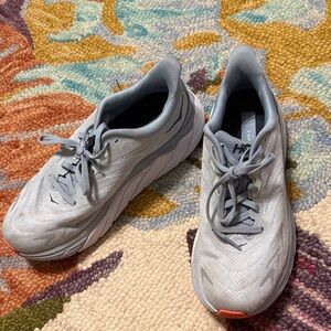 Hoka Light Blue and Orange Cliftons with Minor Wear